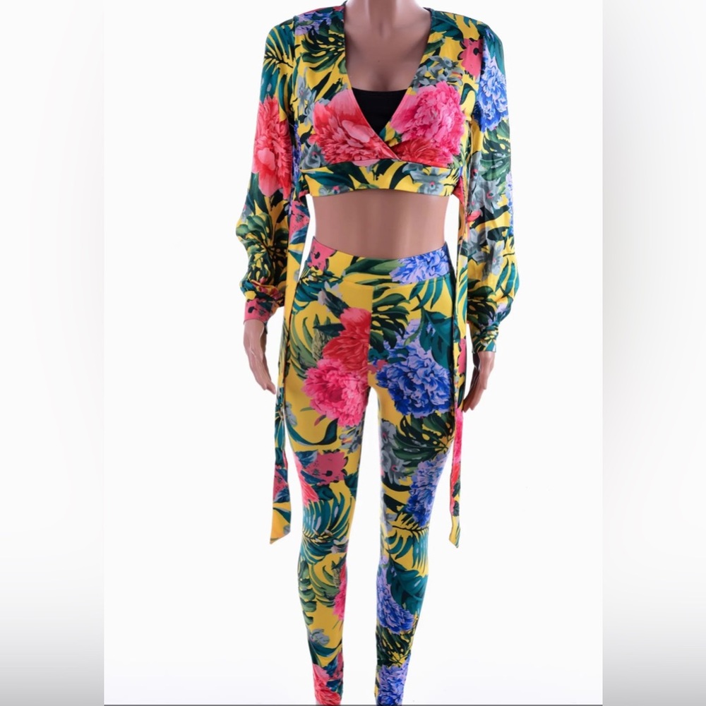WOMEN’S OPEN SLEEVE TOP & PANTS SET-YELLOW